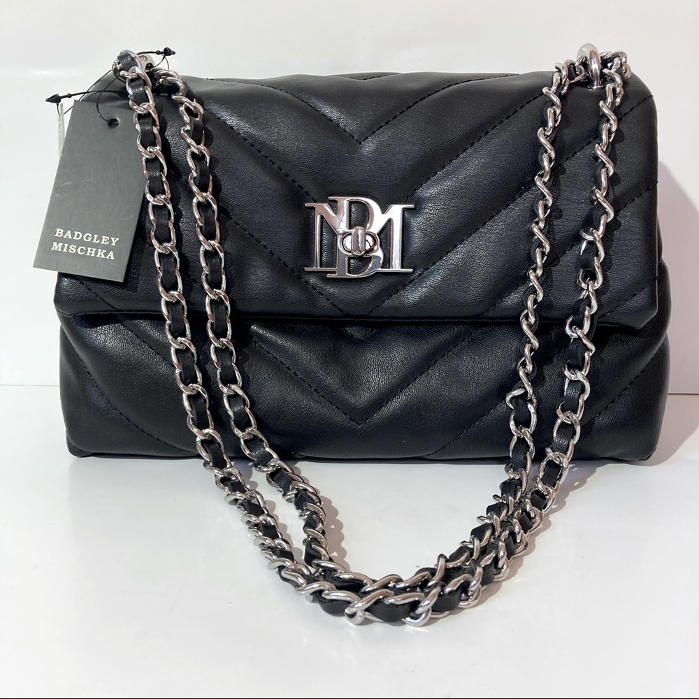 NWT Badgley Mischka Black Quilted bag w/letter lock